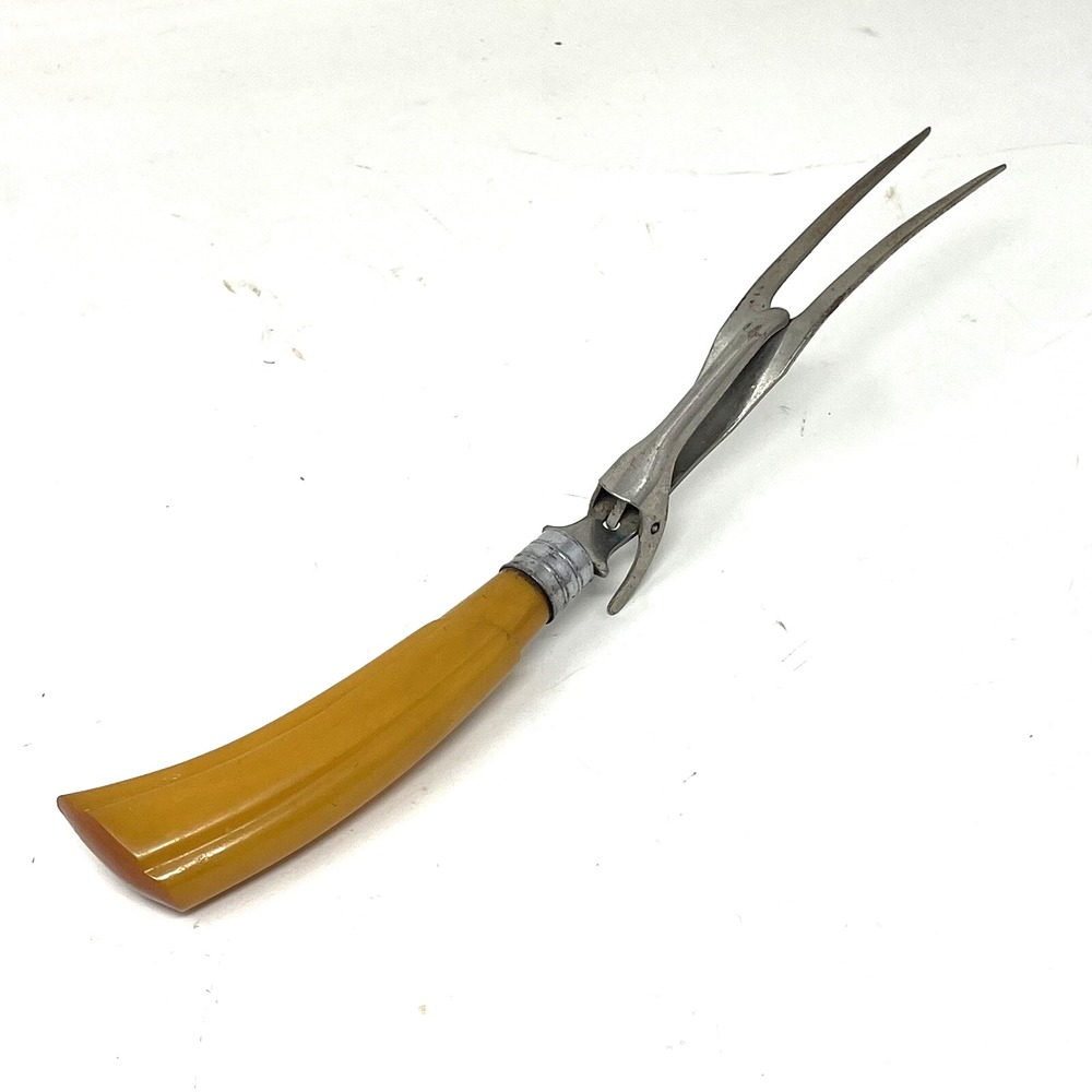 Antique Thomas Turner's Encore Self Standing Meat Fork Bakelite Handle 11"